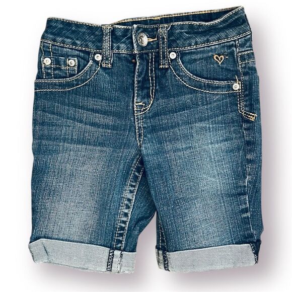 Justice Blue Denim Shorts Bermuda Cuff Hem Five Pocket Design Jean Short 10 Slim - Picture 1 of 8